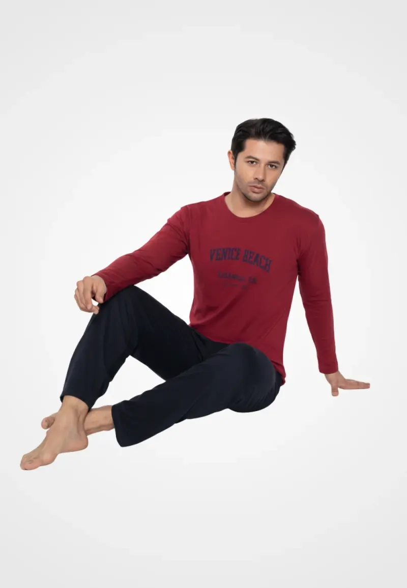 Pijama bărbați din bumbac, imprimeu Venice Beach