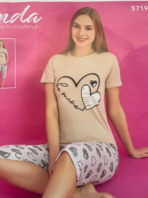 Pijama damă Rinda din bumbac „BE MINE” cu pantaloni 3/4
