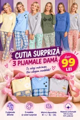 Cutia Surpriză – 3 Pijamale Damă cu Mânecă Lungă și Pantaloni Lungi – 99 Lei