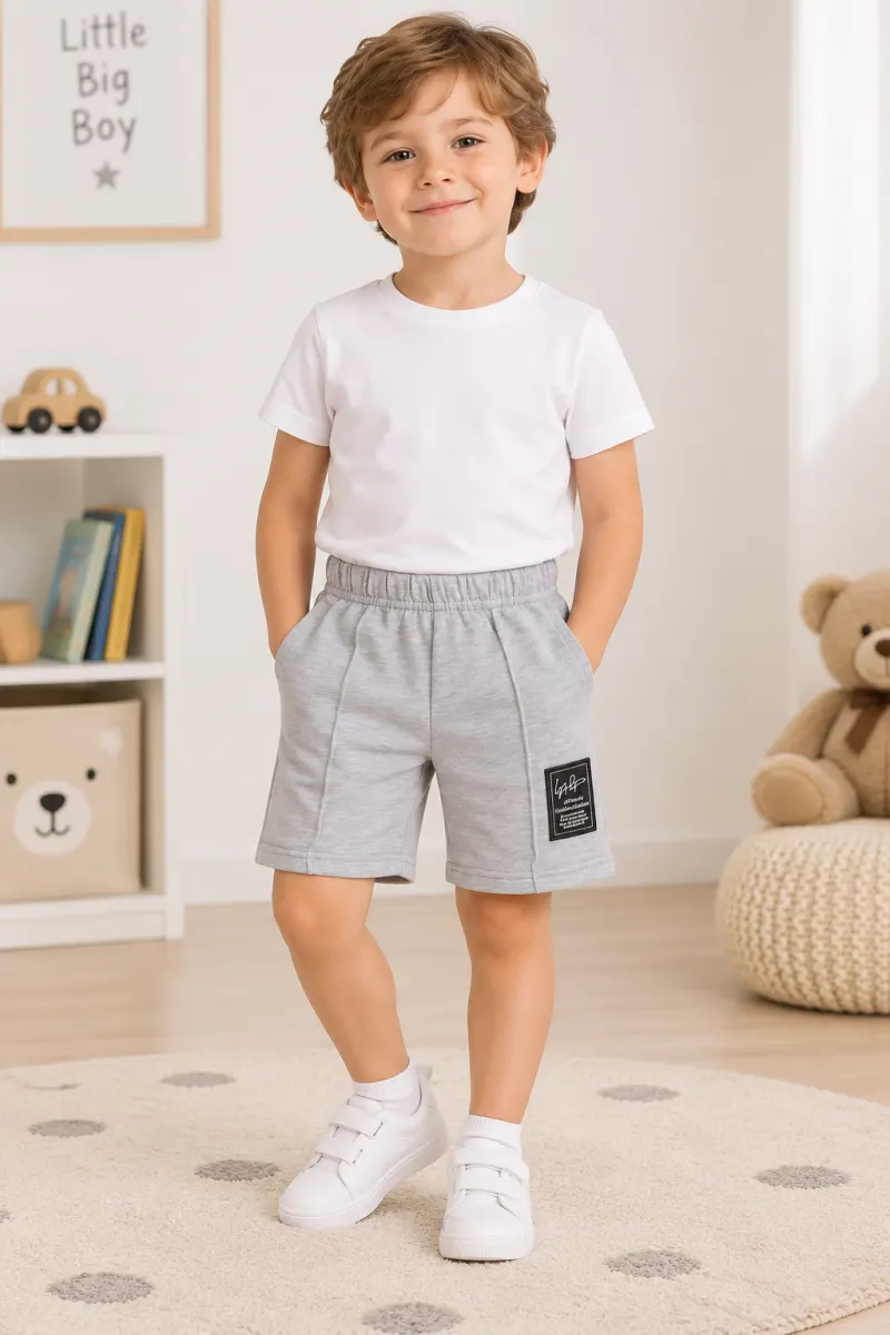 Pantaloni scurți sport copii cu dungă decorativă, Gri