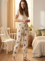 Pantaloni de pijama de dama crem ursi