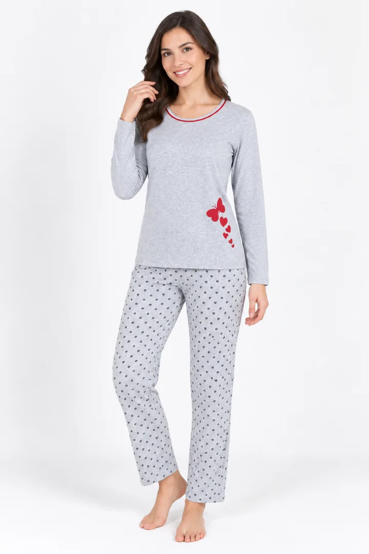 Pijama damă cu  imprimeu fluture, culoare gri
