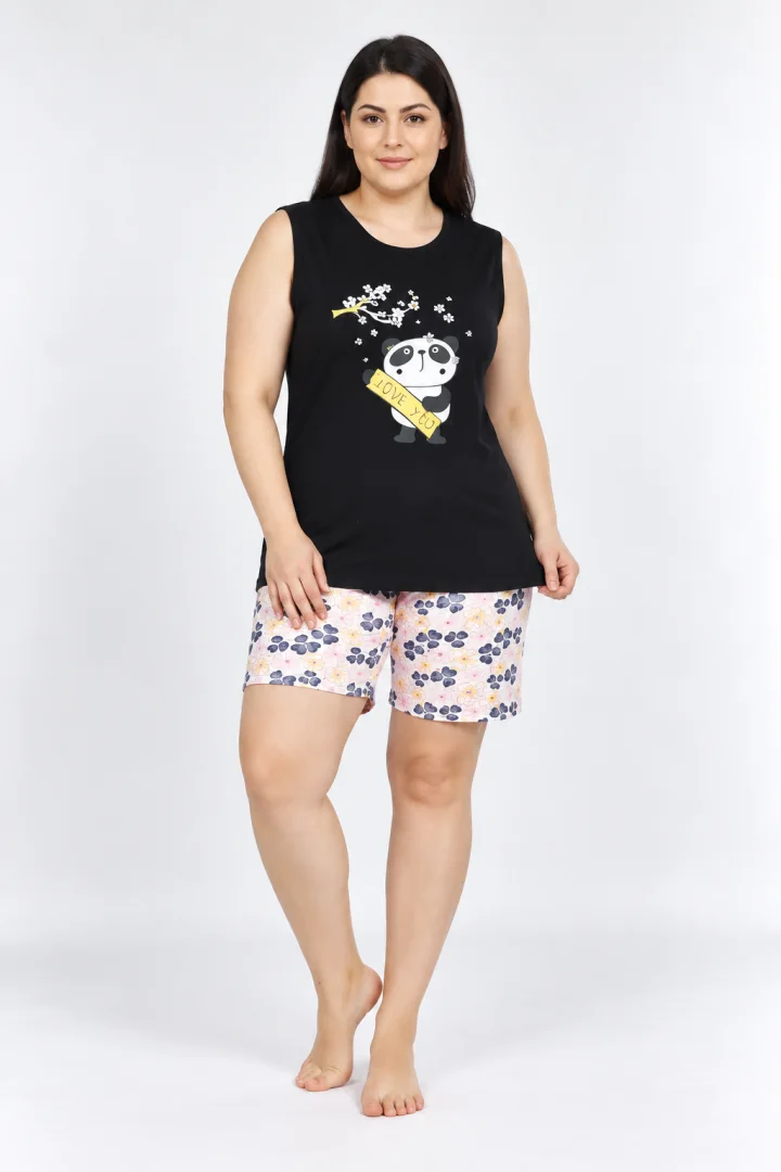 Pijama dama  cu imprimeu panda,  negru