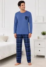 Pijama barbat albastru si albastru cu carouri
