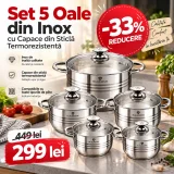 Set 5 Oale din Inox cu Capace din Sticlă Termorezistentă