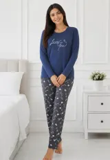 Pijama de dama blumarin cu maneca lunga si pantaloni gri lungi