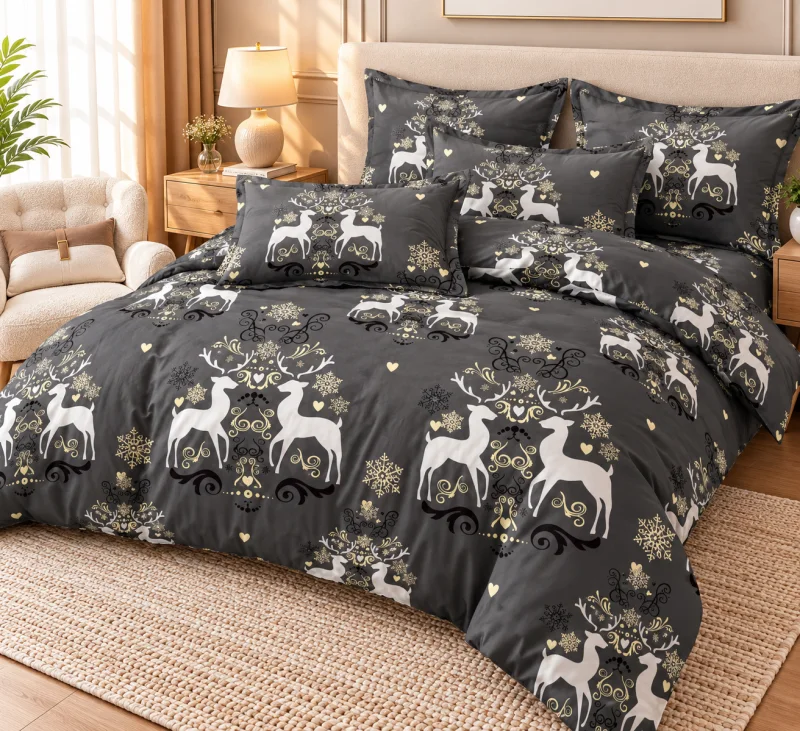 Set Lenjerie de Pat Dublu din Microfibră Premium, 6 Piese, Cearșaf 245x250 cm