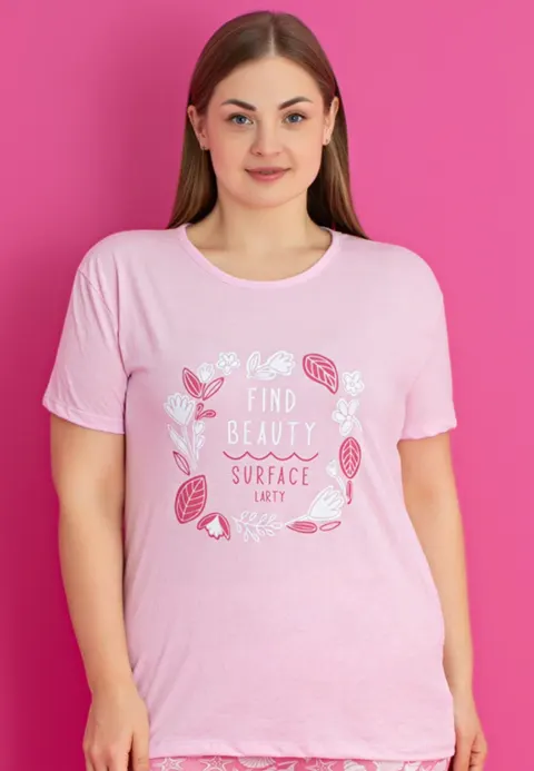 Pijama damă tricou + pantaloni 3/4 imprimeu find beauty