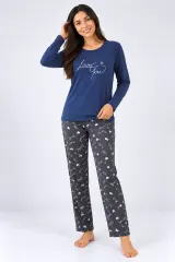 Pijama de dama blumarin cu maneca lunga si pantaloni gri lungi