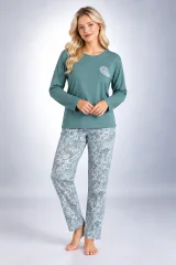 Pijama damă turcoaz, cu mânecă lungă și pantaloni lungi