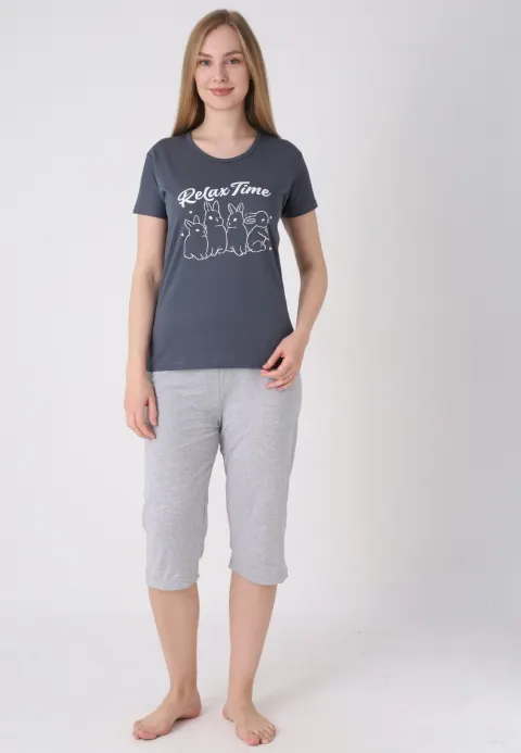 Pijama damă cu model de Paște, gri