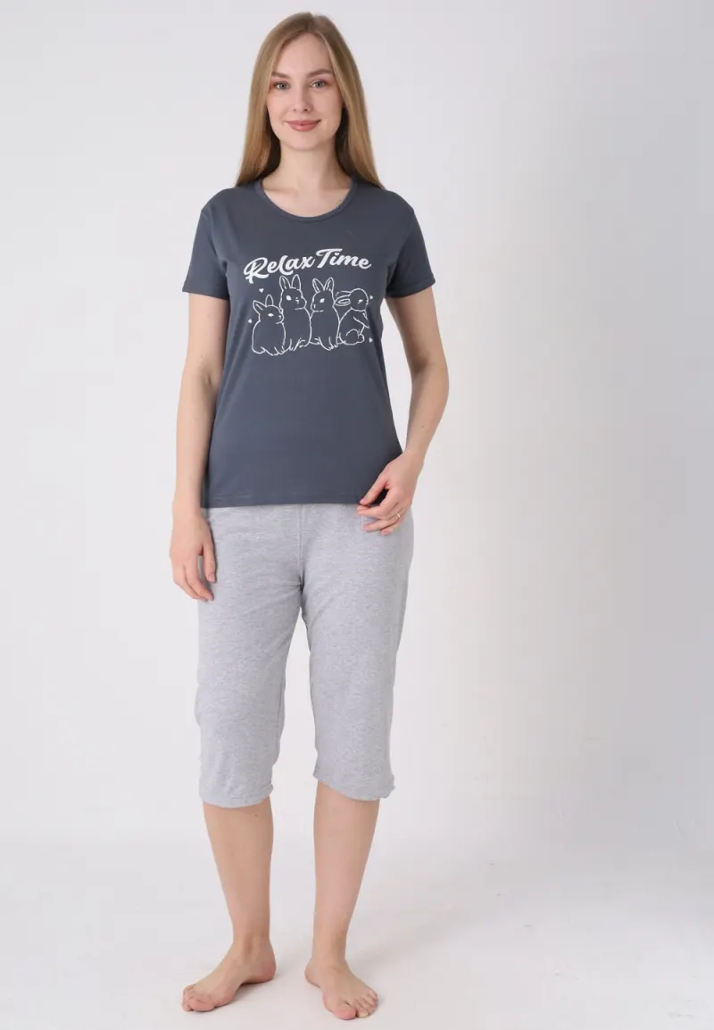Pijama damă cu model de Paște, gri