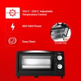 Mini Cuptor Electric 9L, 800W, Timer 60 Minute, 3 Funcții de Încălzire, Temperatură Reglabilă până la 230°C, Geam Dublu