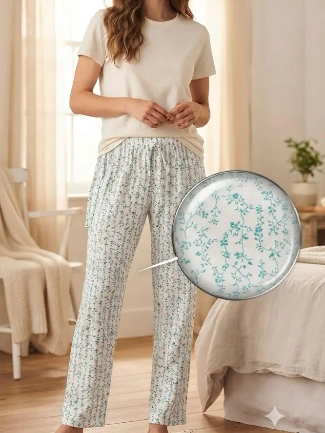 Pantaloni de pijama de dama alb cu blue