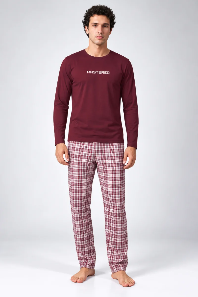 Pijama bărbați cu mânecă lungă și pantaloni lungi cu imprimeu