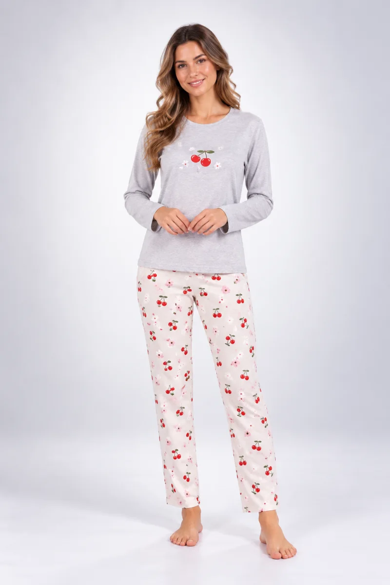 Pijama damă cu mânecă lungă și pantaloni lungi cu imprimeu