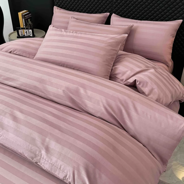 Lenjerie de Pat 100% Bumbac Damasc Deluxe, 6 Piese, Cearșaf cu Elastic 180x200 cm, Husă Pilotă 200x230 cm