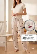 Pantaloni de pijama de dama CREM cu CIRESE