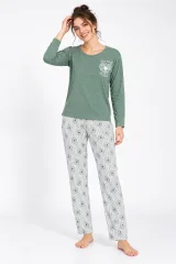 Pijama damă turcoaz, cu mânecă lungă și pantaloni lungi