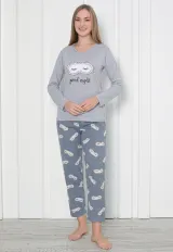 Pijama damă cu imprimeu ,,Good Night'', culoare gri