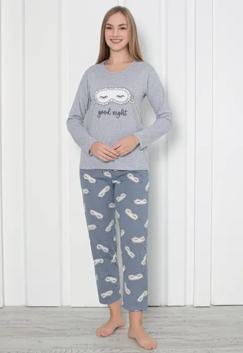 Pijama damă cu imprimeu ,,Good Night'', culoare gri