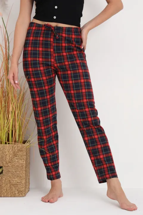 Pantaloni de pijama damă cu carouri roșii