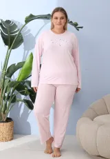Pijama damă Big Size roz „Winter Vibes” din bumbac