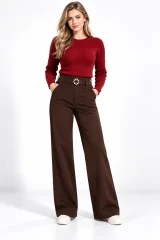 Pantaloni Damă Vătuiți cu Buzunare și Cataramă Decorativă, Maro