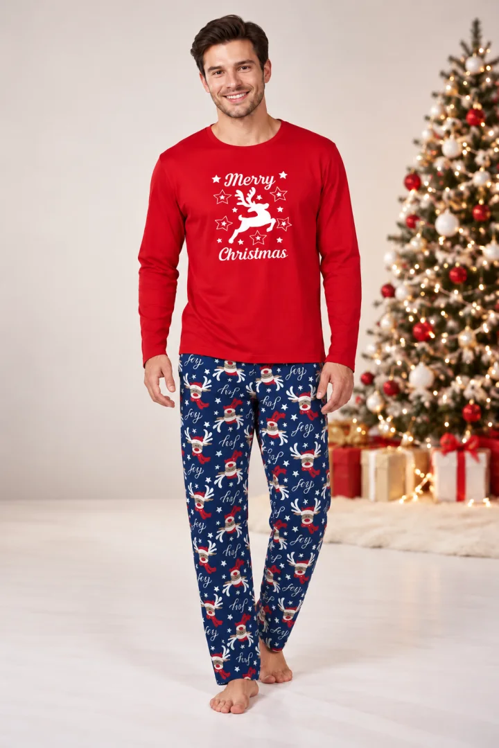 Pijama Bărbați de Crăciun, Bluză cu Mânecă Lungă și Pantaloni Lungi
