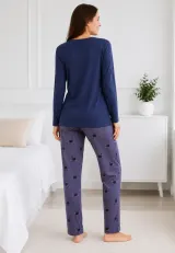 Pijama de dama blumarin cu maneca lunga si pantaloni lungi gri cu catelus