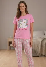Pijama damă, imprimeu I Like You, roz