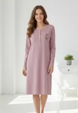 Rochie de casă mov cu imprimeu trandafir