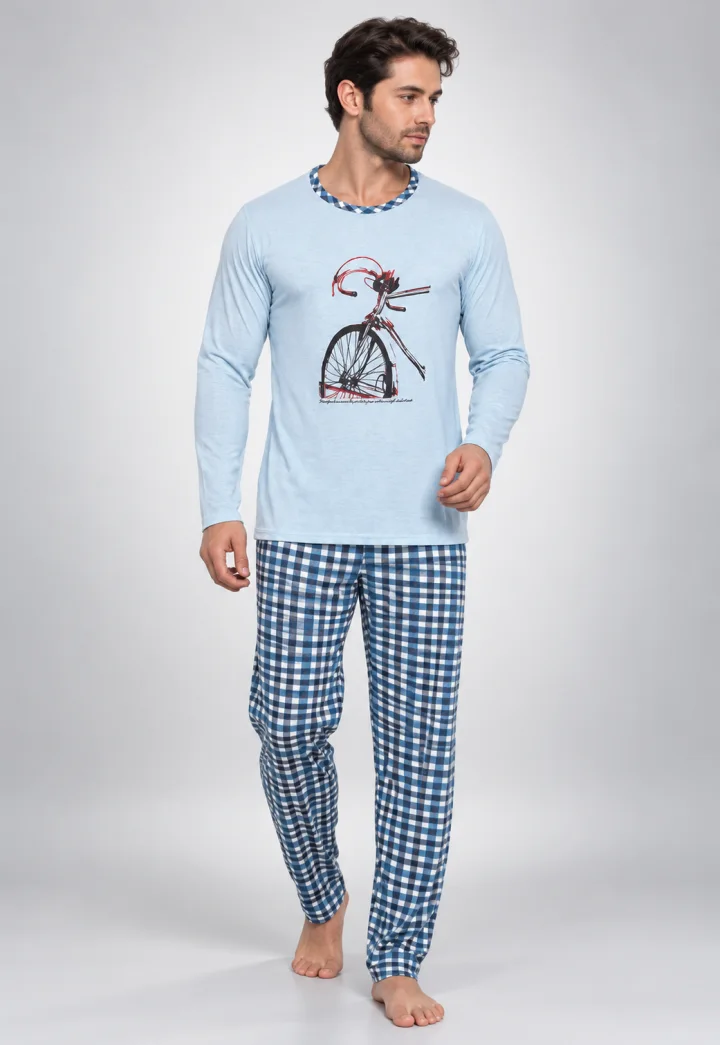 Pijama Bărbat , Imprimeu Bicicletă, Blue