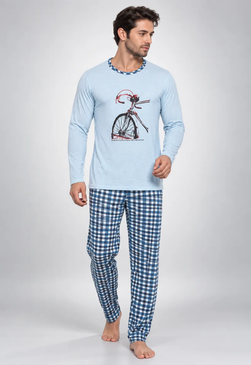 Pijama Bărbat , Imprimeu Bicicletă, Blue