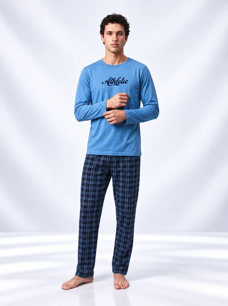 Pijama bărbați cu mânecă lungă și pantaloni lungi cu imprimeu