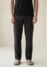 Pantaloni lungi de pijama bărbătești, culoare negru cu dungi vișinii