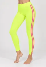 Colanți damă verde neon cu dungi roz