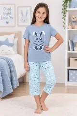 Pijama fetițe de Paște – tricou gri și pantaloni 3/4 cu imprimeu