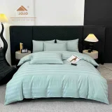 Lenjerie de Pat 100% Bumbac Damasc Deluxe, 6 Piese, Cearșaf cu Elastic 180x200 cm, Husă Pilotă 200x230 cm