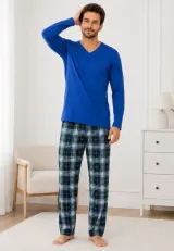 Pijama barbat albastru safir cu carouri mari