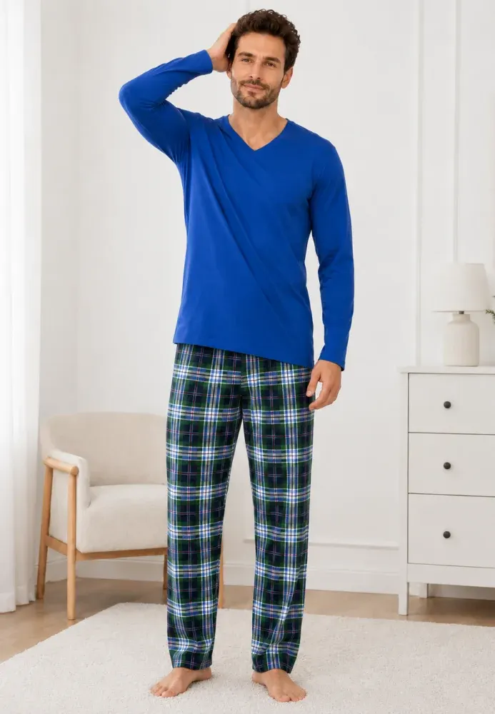 Pijama barbat albastru safir cu carouri mari