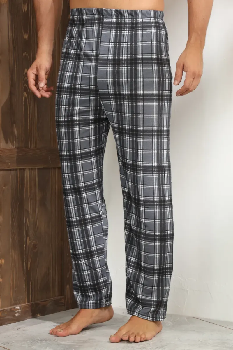 Pantaloni pijama bărbați gri cu patratele negre