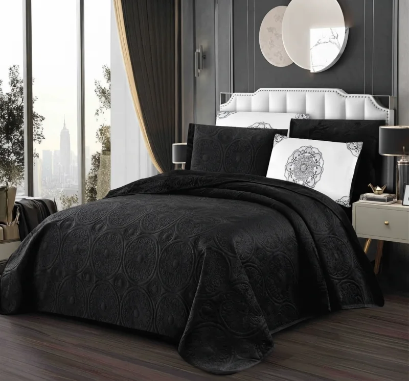 Set Cuvertură de Pat Dublu din Catifea Premium, 5 Piese, 220x240 cm, cu Fețe de Pernă Decorative