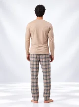 Pijama bărbați cu mânecă lungă și pantaloni lungi cu imprimeu