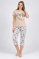 Pijama damă Rinda din bumbac „BE MINE” cu pantaloni 3/4