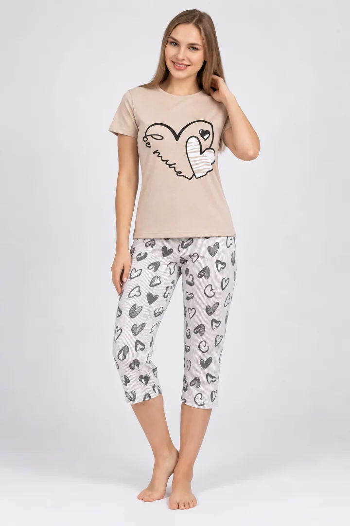 Pijama damă Rinda din bumbac „BE MINE” cu pantaloni 3/4