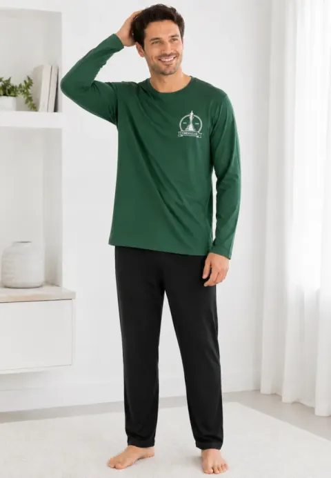 Pijama barbat verde cu gri inchis