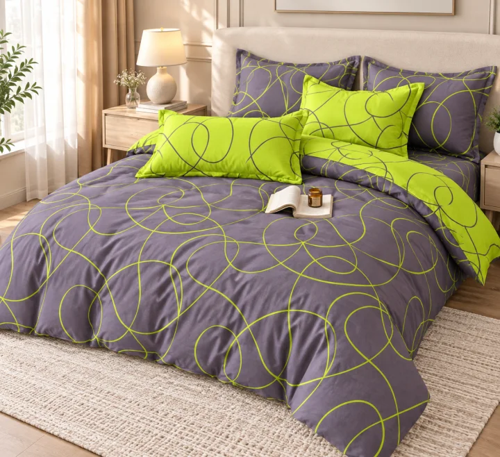 Set Lenjerie de Pat Dublu din Microfibră Premium, 6 Piese, Cearșaf 245x250 cm