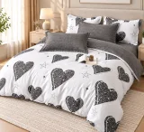 Set Lenjerie de Pat Dublu din Microfibră Premium, 6 Piese, Cearșaf 245x250 cm