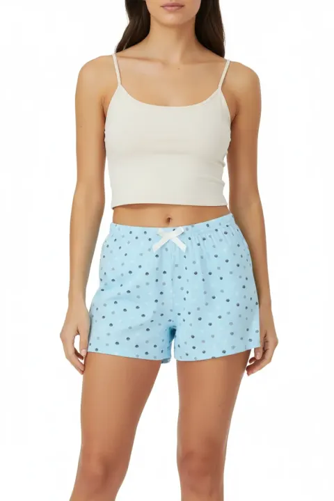 Short damă pijama blue, imprimeu buline